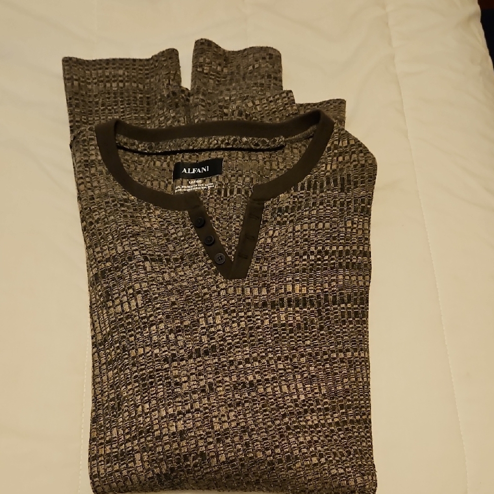 Mens Alfani Brown V-Neck Sweater Lightweight Knit